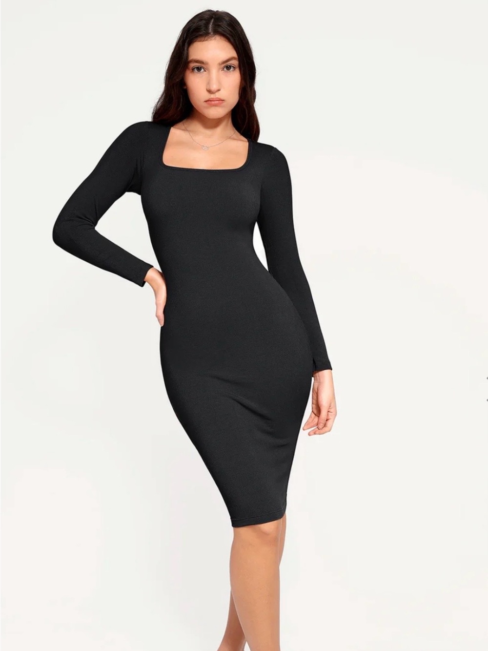 NWT Popilush Shapewear Long Sleeve Square Neck Modal Slimming Midi Dress Size XL